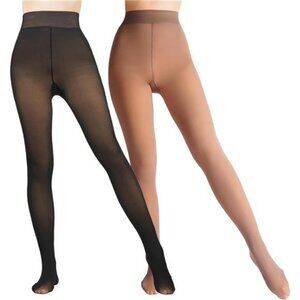 New 2‎ Pairs Women Fleece Lined Tights-Fake Translucent Leggings High Waist